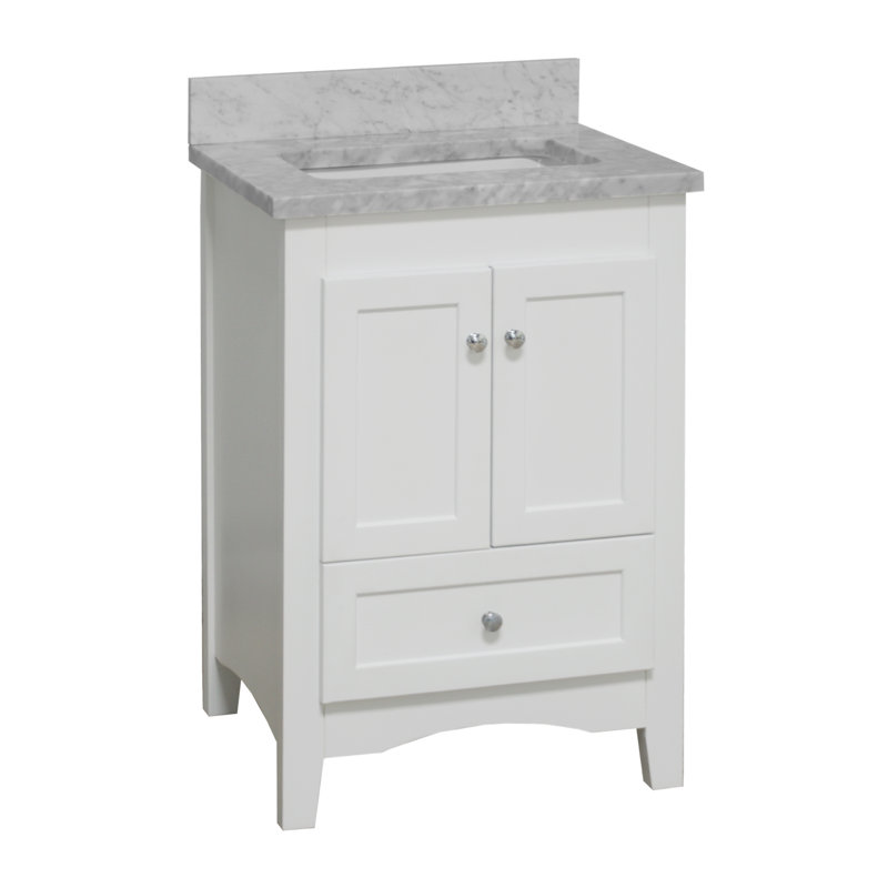 Ensemble de meuble-lavabo simple l 24 po x P 22 po x H 35 po Edber, Marbre de Carrare, Blanc