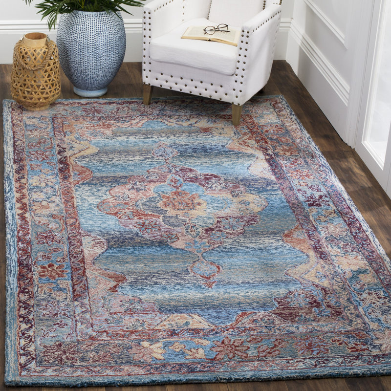 Tapis bleu touffeté à la main Evanoff, Rectangle 6 pi x 9 pi