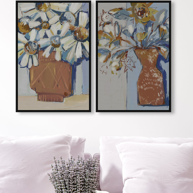 Abstract Flowers Set Set by Oliver Gal, 25" H x 17" W, Black Floater Frame