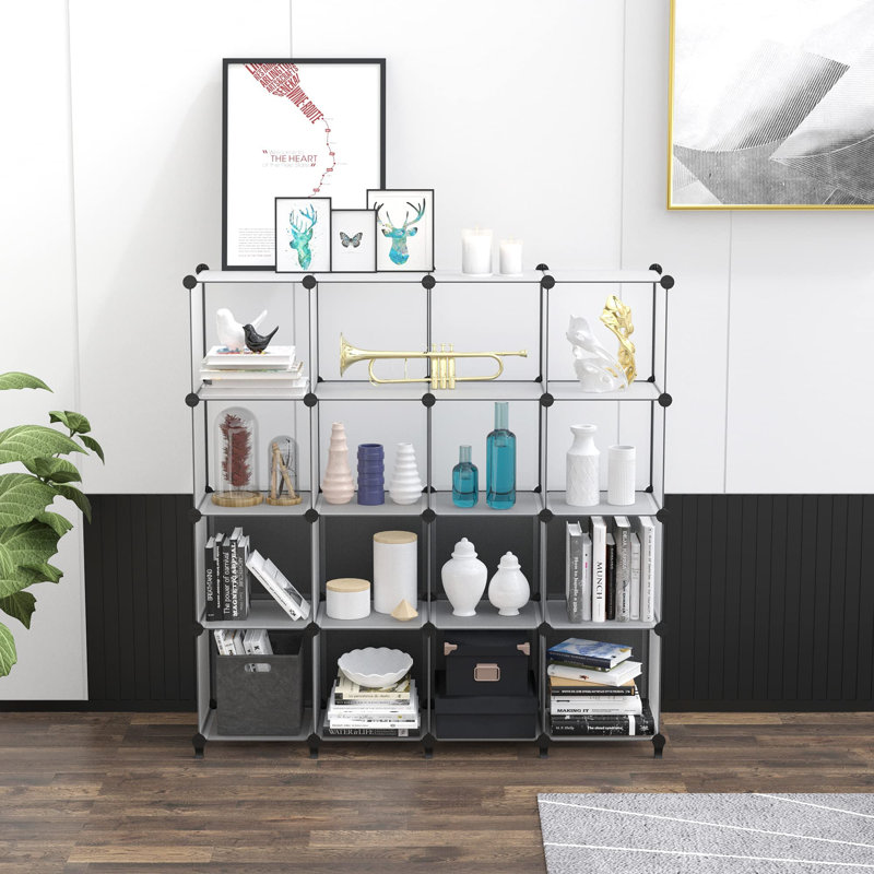 Alvi 304.8cm H Plastic Cube Bookcase, (16 Shelves) 120cm H x 120cm W x 30cm D, White
