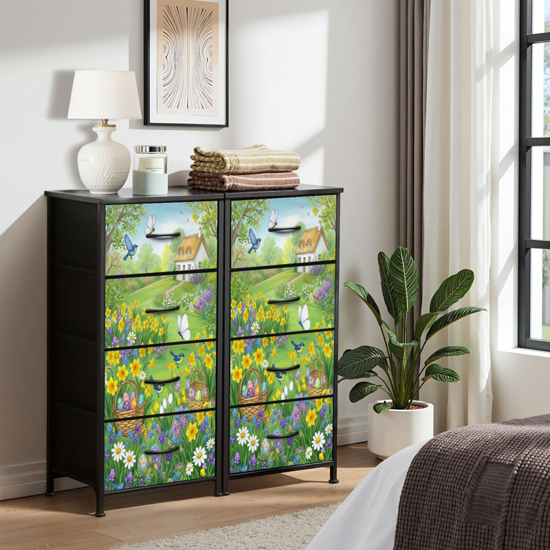 4 Drawer Dresser for Bedroom, Narrow Chest of Drawers, Wooden Top and Study Iron Frame 18"x37.5"-(WxH)