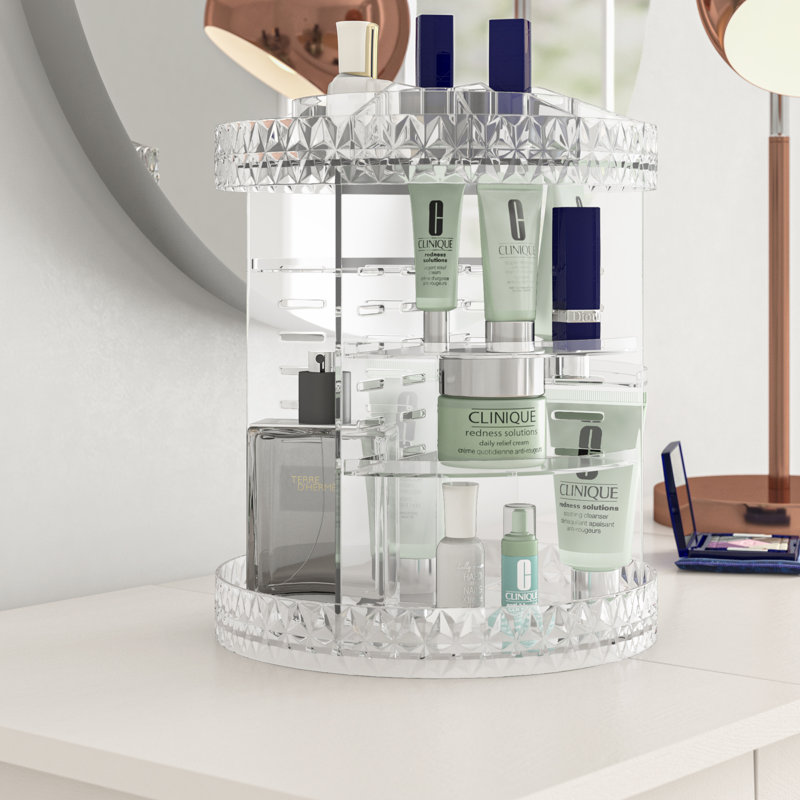 Clear Rotating Multi-Tier Cosmetic Organizer with Divided Slots
