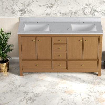 Meuble-lavabo spacieux en bois de chêne avec rangement, conception moderne pour la maison