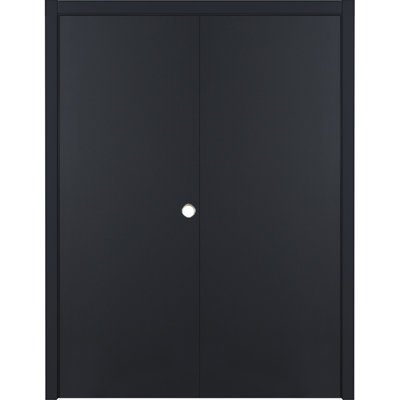 Glam G-Pro 001 Porte intérieure double en stratifié noir doux pré-suspendu 72 po x 96 po