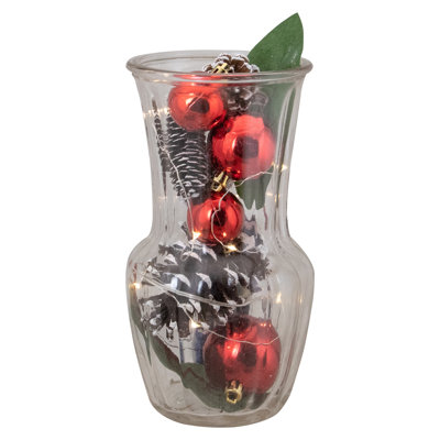 Décorations de Noël 7 "à feuilles de magnolia avec pomme de pin et boule rouge 7"