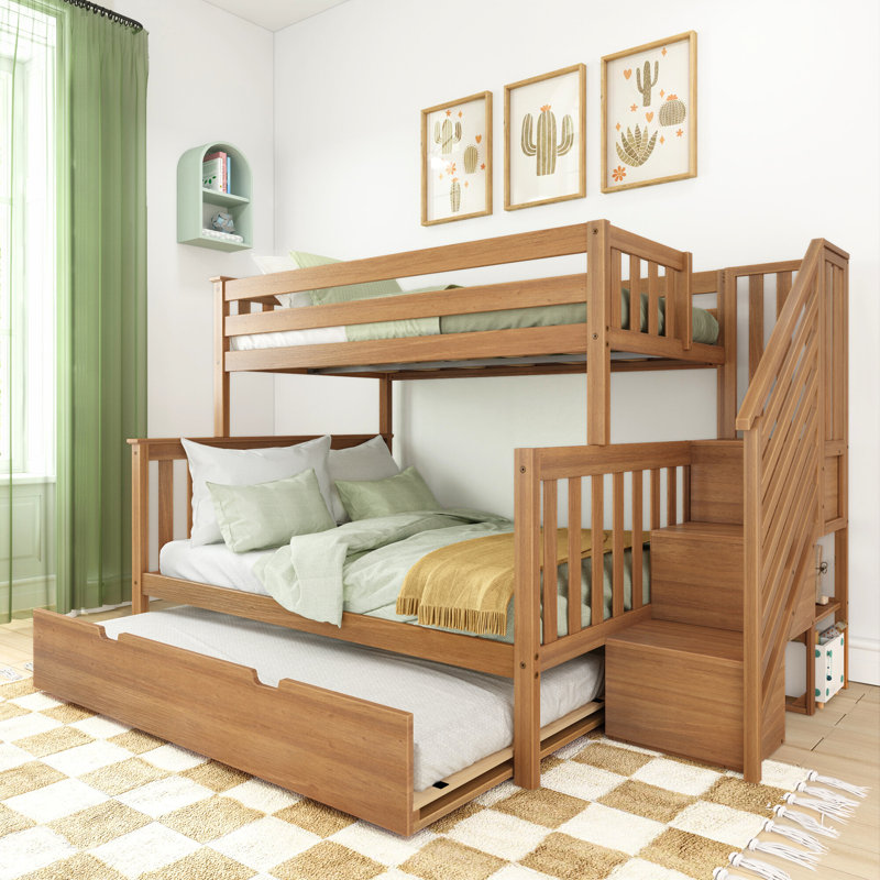 Aileana Kids Twin Over Full Bunk Bed with Trundle, Natural