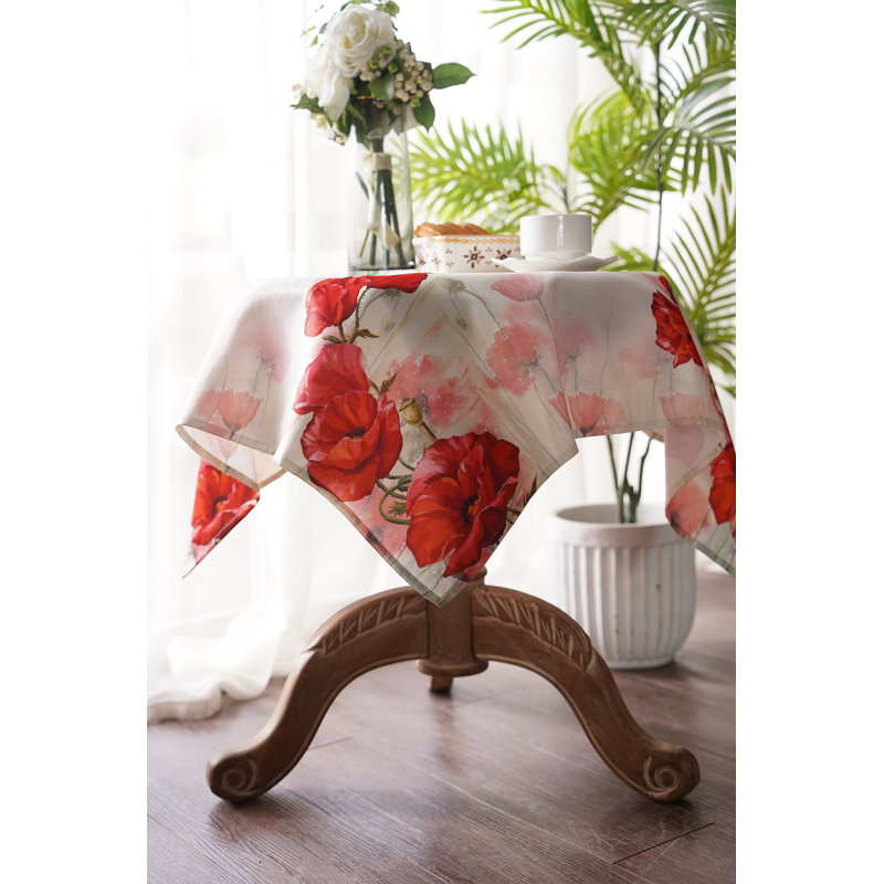 Imprimé floral rétro en lin violet violet, jacquard en polyester, motif de coquelicots rouges, 36 po x 36 po, carré, plateau de table décoratif