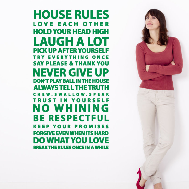Décalcomanie murale citation "house rules", Vert clair, H 48 po x l 26 po x P 0,01 po