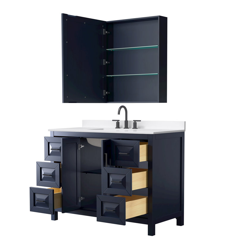 Daria 48'' W Vanity, Matte Black, Blue, White Quartz