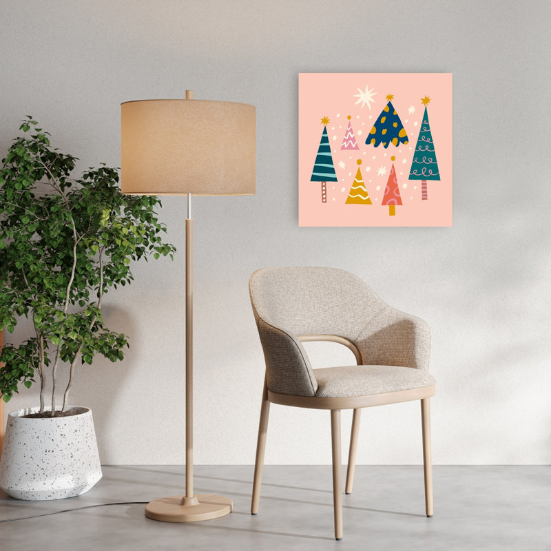 «Happychristmasno41», arbre de Noël moderne abstrait, impression d'art mural paysage d'hiver, 24" H x 24" W