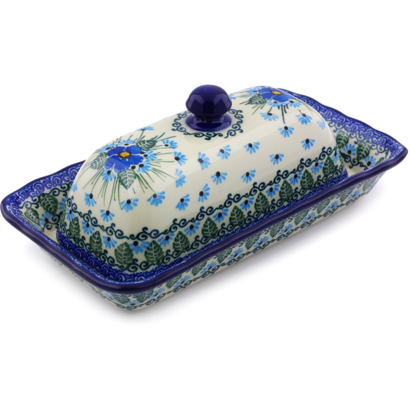 Forget Me Not Stoneware Butter Dish