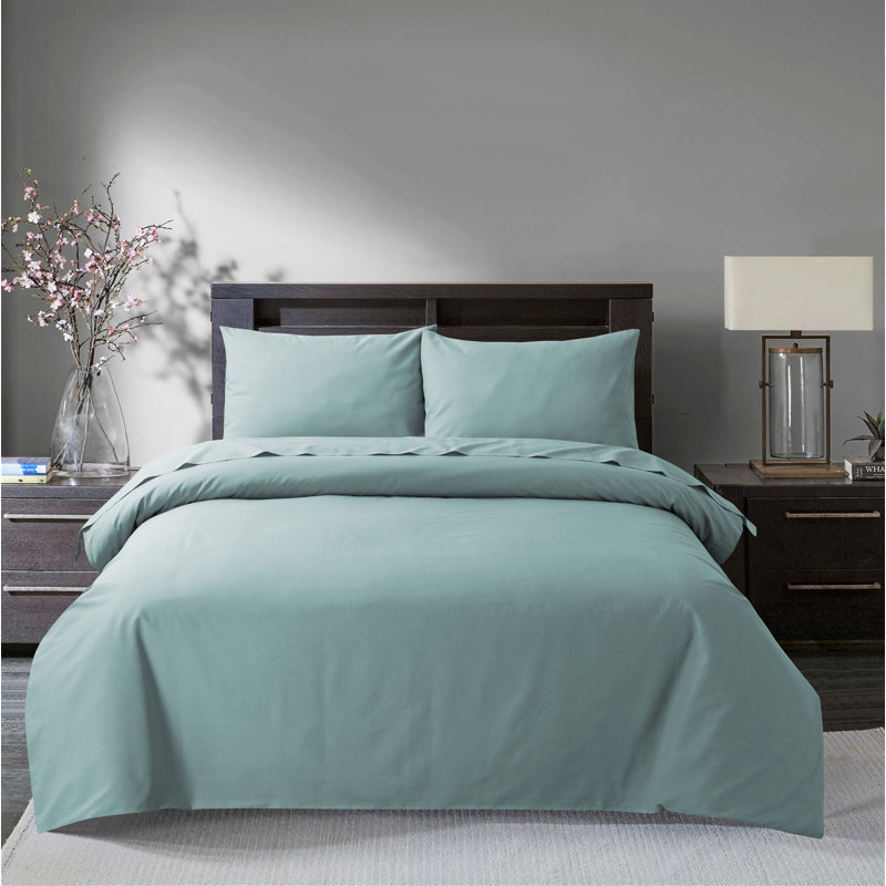 Blodgett Cotton Solid Colour Duvet Cover Set with Pillowcases, Duck Egg, Double - 2 Standard Pillowcases