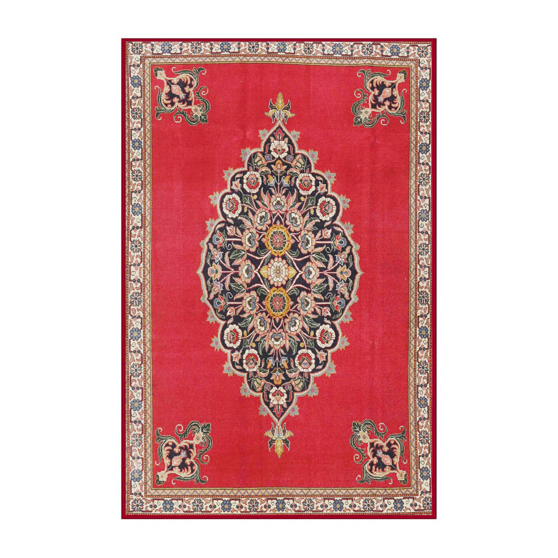 Tapis à motif oriental rouge / noir, Rectangle 2 pi x 3 pi