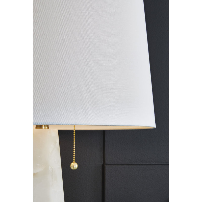 White Resin and Alabaster Table Lamp with Fabric Shade