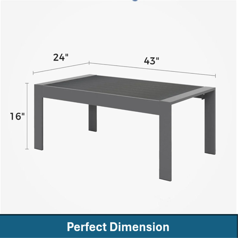 Table basse d'extérieur en aluminium 43 po, Gris