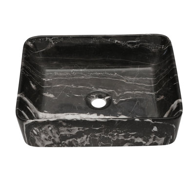 Élégant lavabo vasque de salle de bain en céramique 19 po x 15 po - Motif de marbre noir et gris, qualité de surface lisse
