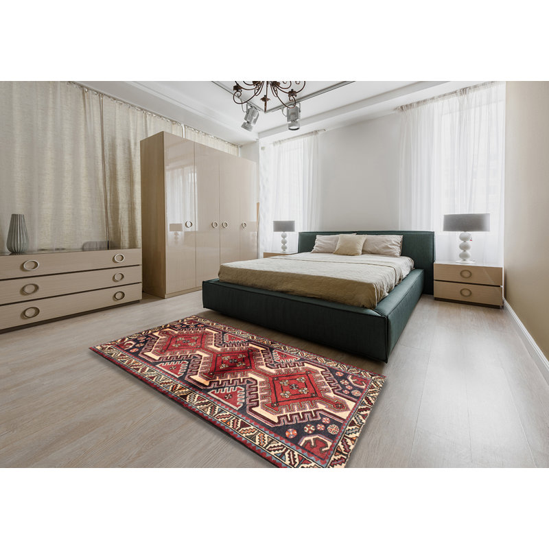 Tapis en laine rouge / beige, Rectangle 4 pi x 6 pi