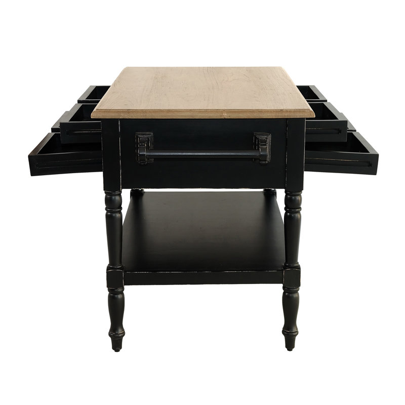 Kitchen Island, Light Distressed Black, Rustic Mango Gray Wash