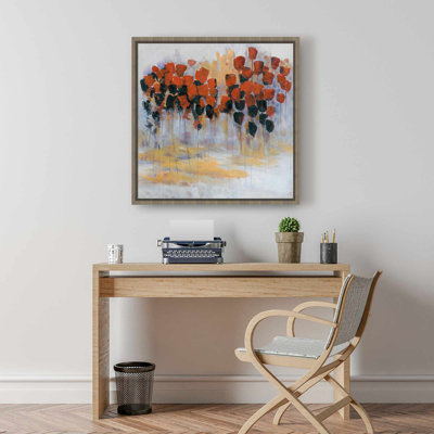 Fleurs jaunes, toile abstraite, art mural champ rouge