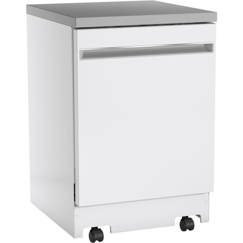 GE® ENERGY STAR® 24" Stainless Steel Interior Portable Dishwasher with Sanitize Cycle, White/Gray