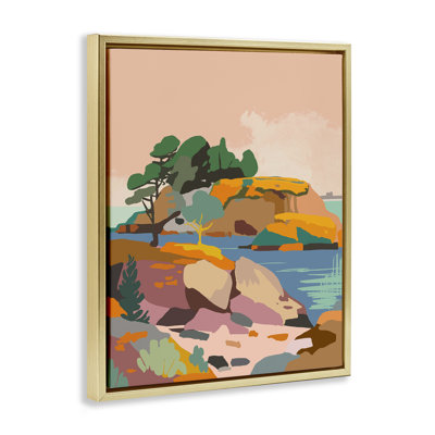 Abstract Lake & Cliffs Framed Floater Canvas Wall Art by Walker Noble
