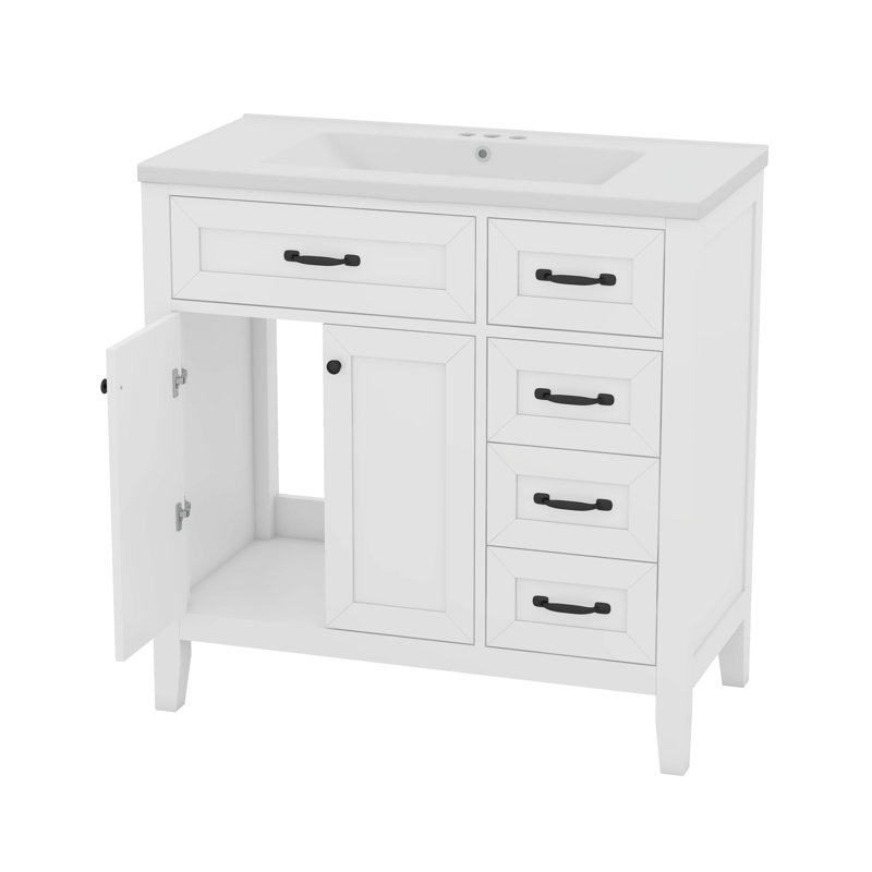 Meuble-lavabo 36 po avec lavabo en céramique intégré, Blanc