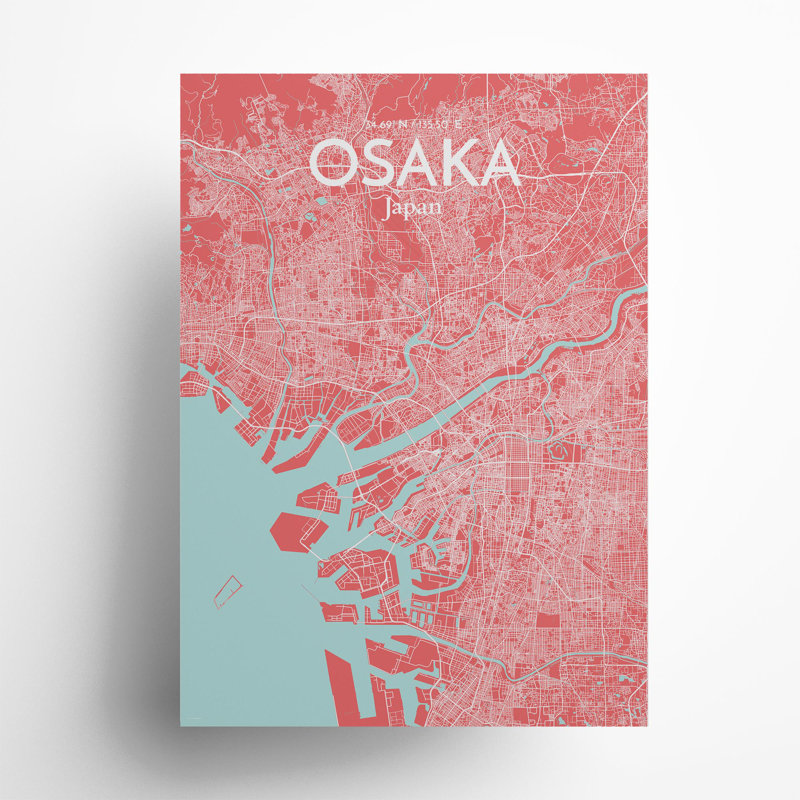 Osaka City Map In Maritime - No Frame Print, 27.6cm H x 19.7cm W x 0.05cm D