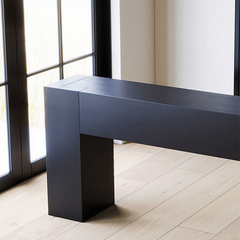 Console rétro en bois massif minimaliste, Noir, H 31,5 po x l 55,12 po x P 13,78 po