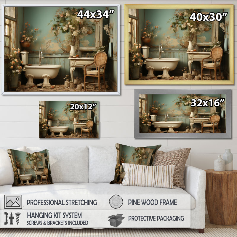 «Bathroom Bathroom Bathroom Vintage Charm III», décoration murale pour salle de bain, H 12 po x l 20 po x P 1 po