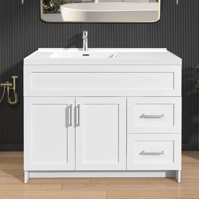 Armoire de salle de bain autoportante sans base de salle de bain blanche non assemblée l 42 po x P 21,5 po x H 33,5 po.