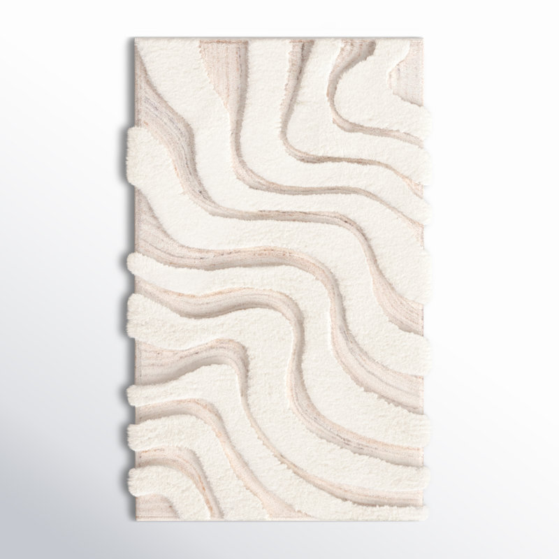Ankara Abstract Handmade Wool Area Rug in Beige/Ivory, Rectangle 3' x 5'
