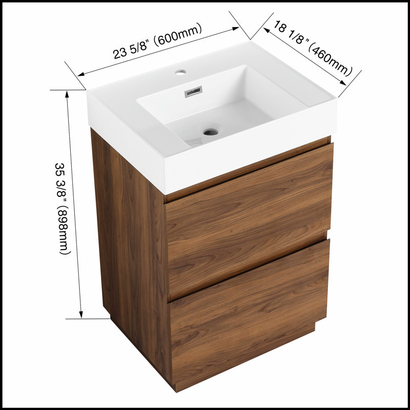 Meuble-lavabo moderne avec lavabo simple et tiroir double, armoire autoportante pour un rangement efficace et élégant, Brun