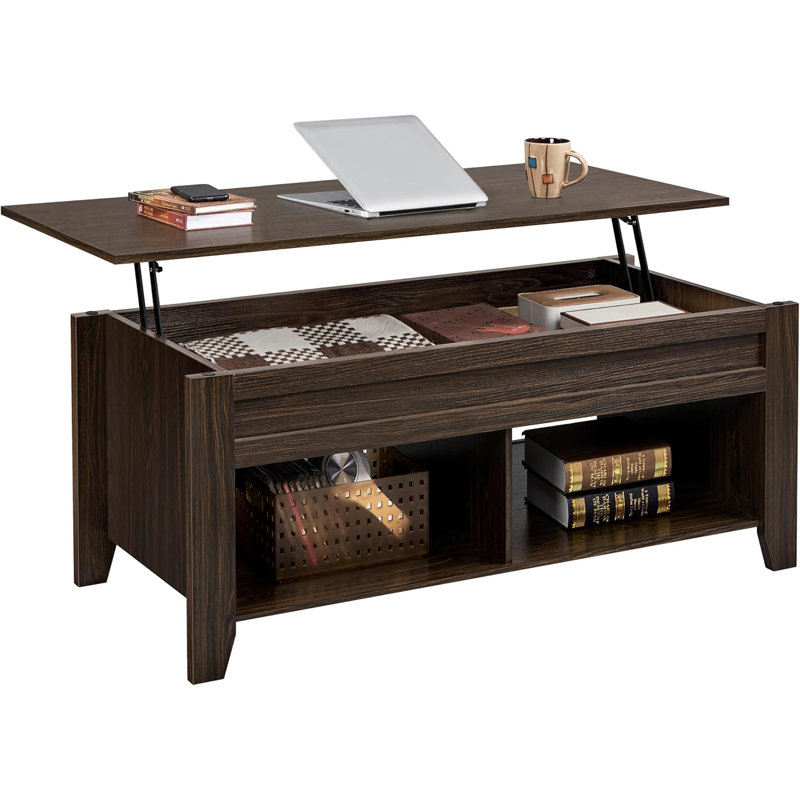 Table basse à plateau relevable, table basse avec compartiment de rangement caché et tablette inférieure, table centrale de 41 po pour le salon, le bureau