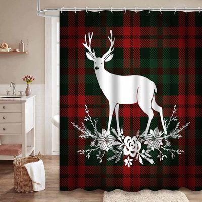 Rideau de douche imperméable à motif floral de Noël avec 12 crochets