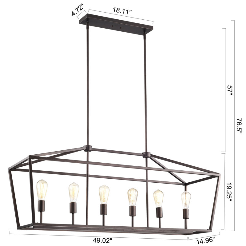 Luminaire suspendu linéaire pour îlot de cuisine 6 lumières Farmhouse, Bronze huilé