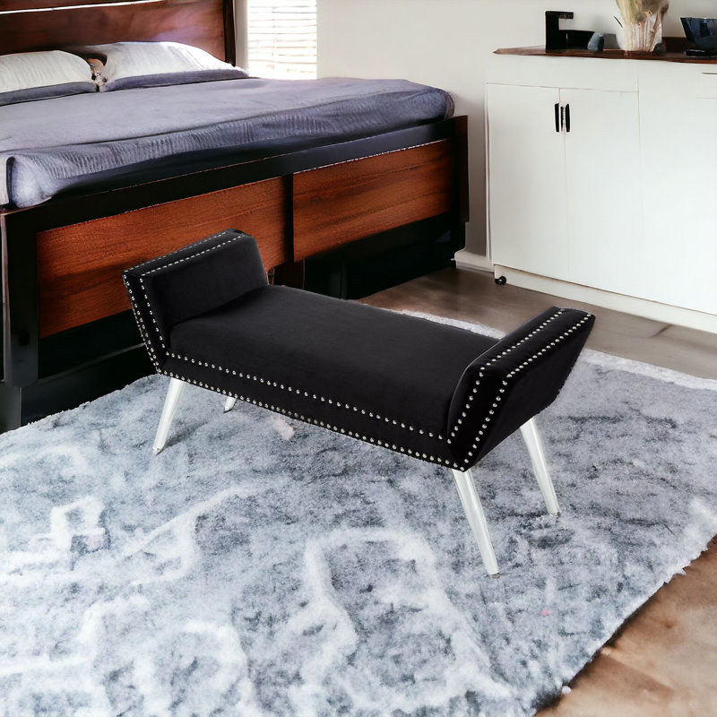 Banc rembourré en velours 45 po, Noir