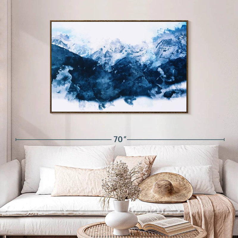 Montagnes enneigées, 46 po x 31 po, Cadre flottant noyer