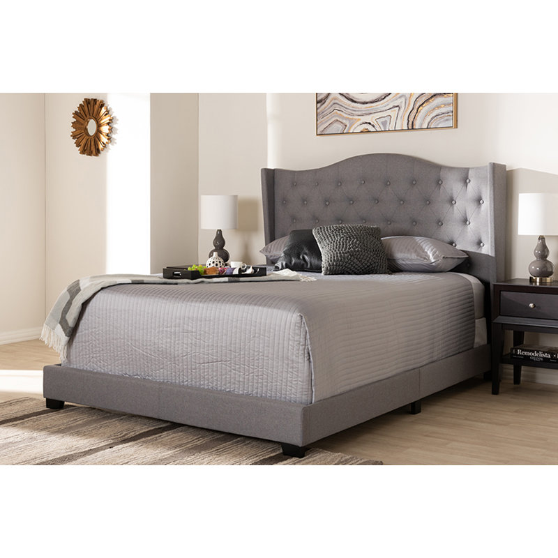 Upholstered Platform Bed, Queen, Gray