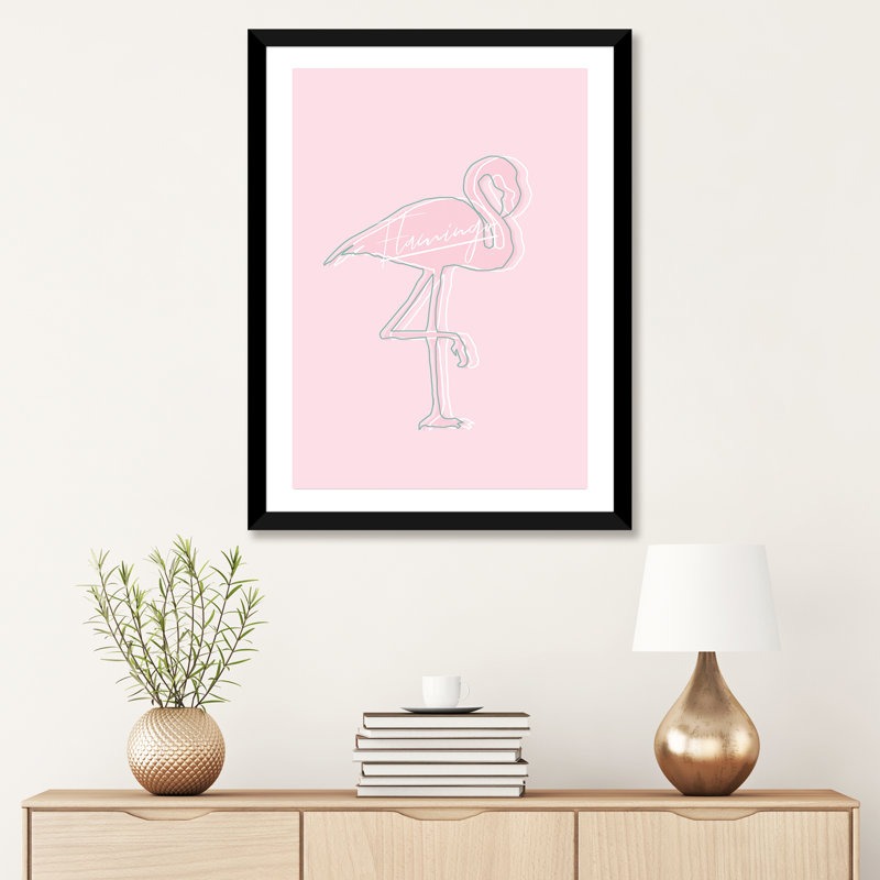 «Be You Flamingo», reproduction d'impression, H 32 po x l 24 po x P 1 po, Papier encadré noir, Blanc