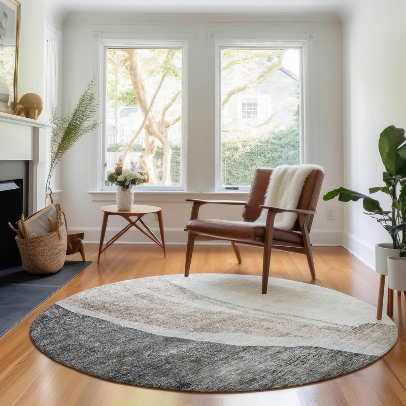 Premium Machine Washable Prisco Charcoal Rug, Round 8'