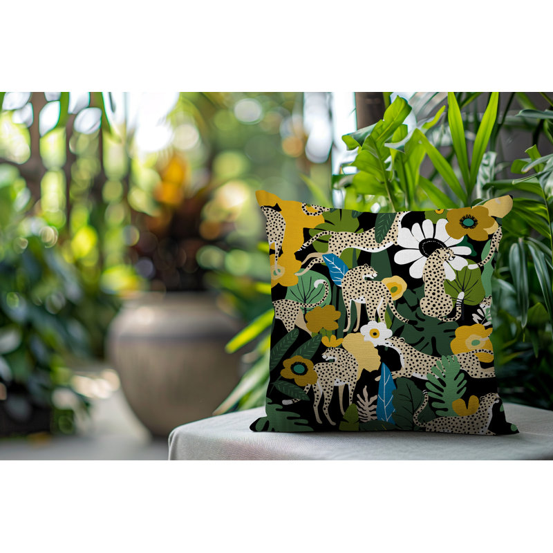 Oreiller carré réversible intérieur / extérieur Nogi Leopard, Carré 16 po, Jaune