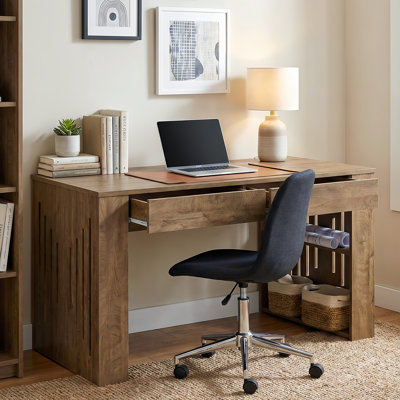 Bureau de direction 63 po avec 2 tiroirs et tablettes de rangement latérales, bureau d'écriture d'ordinateur de campagne moderne, poste de travail multifonctionnel pour le bureau à domicile