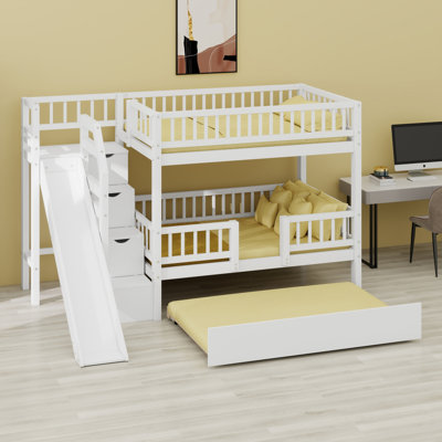 Lit superposé moderne pour enfants, glissière et gigogne d'escalier de rangement pratique