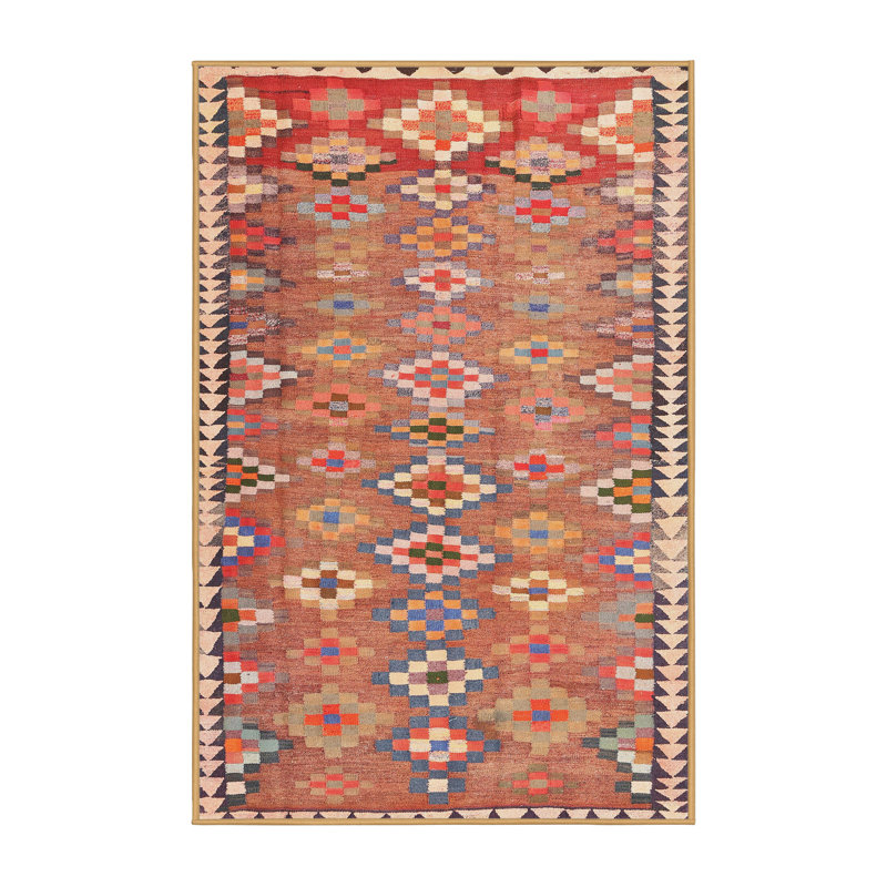 Tapis contemporain orange / jaune, Rectangle 5 pi x 7 pi