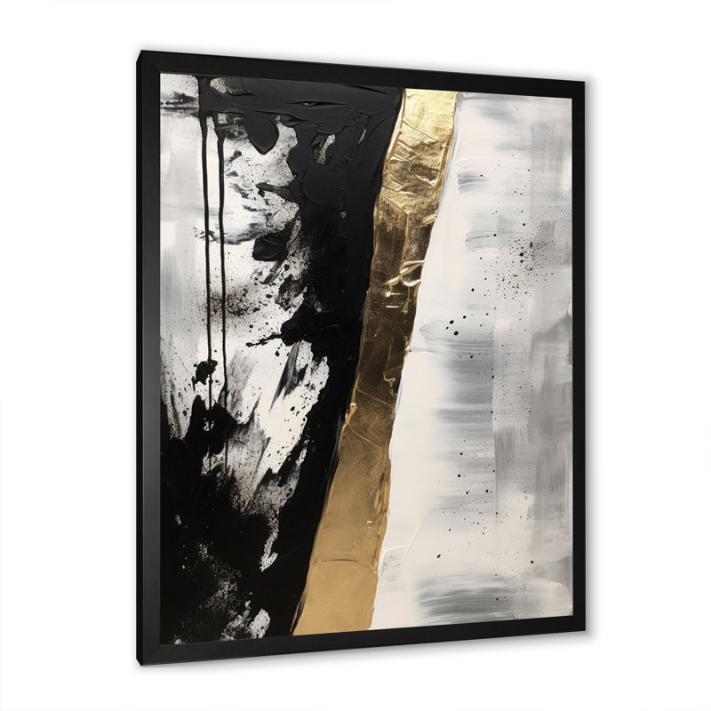 «Geometric Essence Minimal Abstract Gold», peinture abstraite sur toile, Cadre simple noir, H 44 po x l 34 po x P 1,5 po