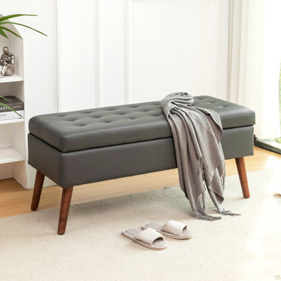 Banc de rangement avec banc de rangement pour la chambre à coucher Banc de bout de lit Banc de pied de lit Banc d'entrée avec repose-pieds Banc de rangement en cuir gris foncé de l 43,3 po x 17,7 po