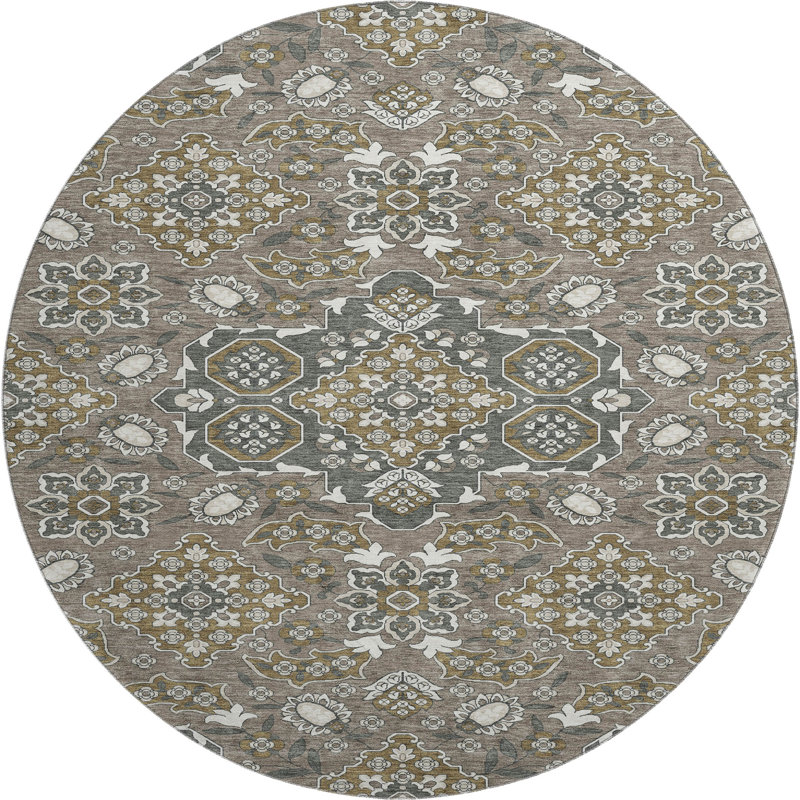 Premium Machine Washable Crestover AMF1853 Global Rug, Round 8'