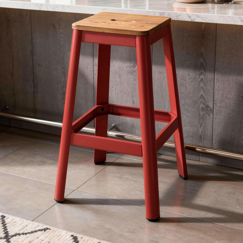 Counter Stool with Metal Frame, Red
