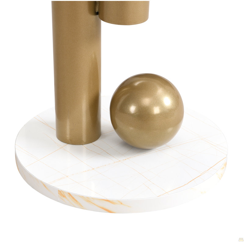 Ensemble de 2 tables de bout modernes pour le salon, ovales et rondes Modern Nesting Golden, Blanc, Doré, Marbre