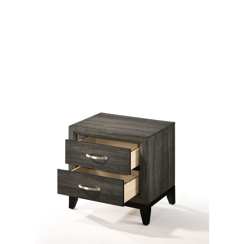 Table de chevet grise avec finition vieillie et tiroir spacieux pour la chambre à coucher